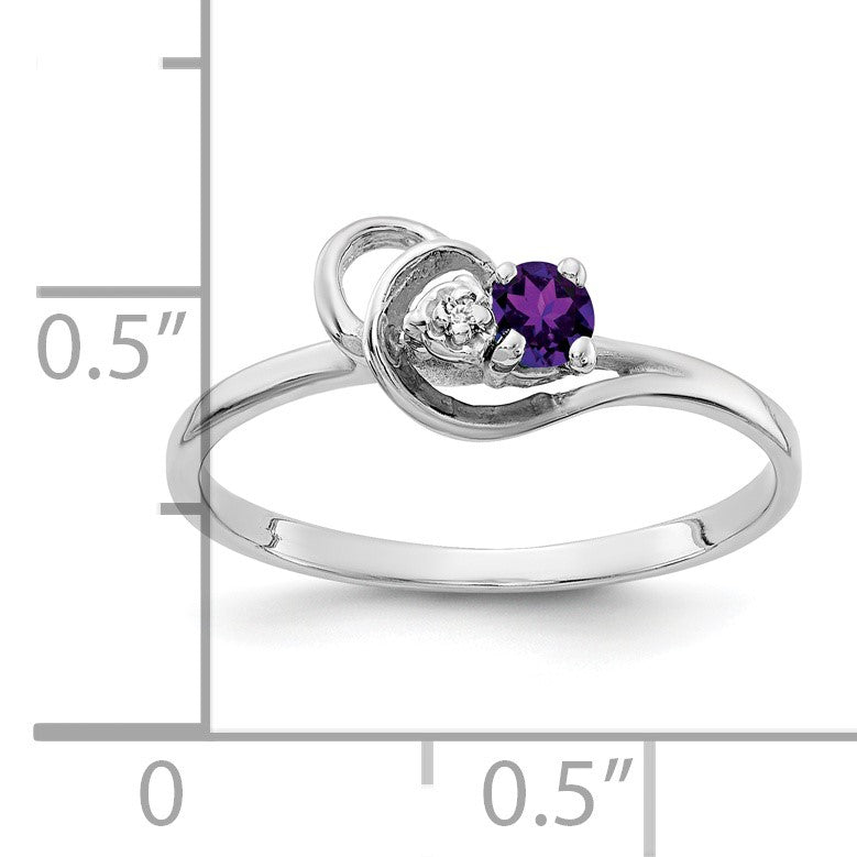 14k White Gold 3mm Amethyst and AA Diamond Accent Ring