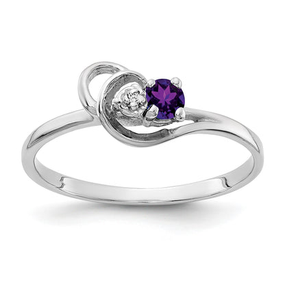 14k White Gold 3mm Amethyst and AA Diamond Accent Ring