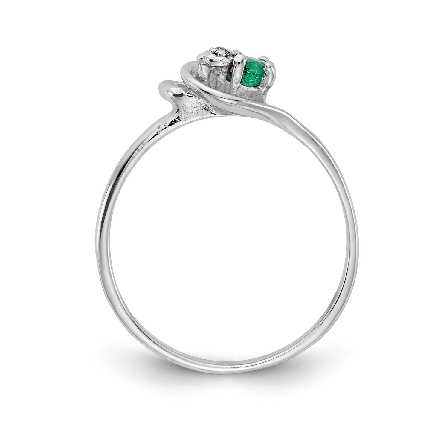 14k White Gold 3mm Emerald and AA Diamond Accent Ring