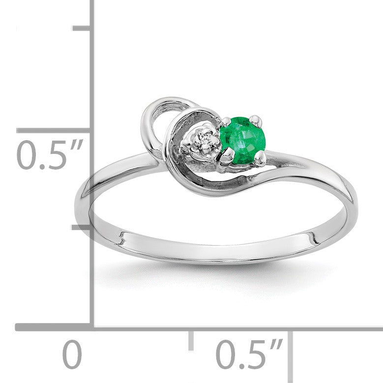 14k White Gold 3mm Emerald and AA Diamond Accent Ring