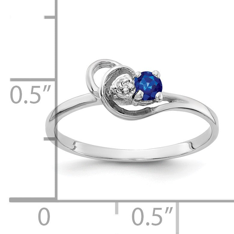 14k White Gold 3mm Blue Sapphire and AA Diamond Accent Ring