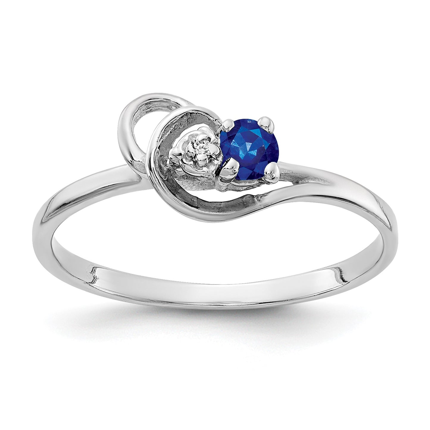 14k White Gold 3mm Blue Sapphire and AA Diamond Accent Ring