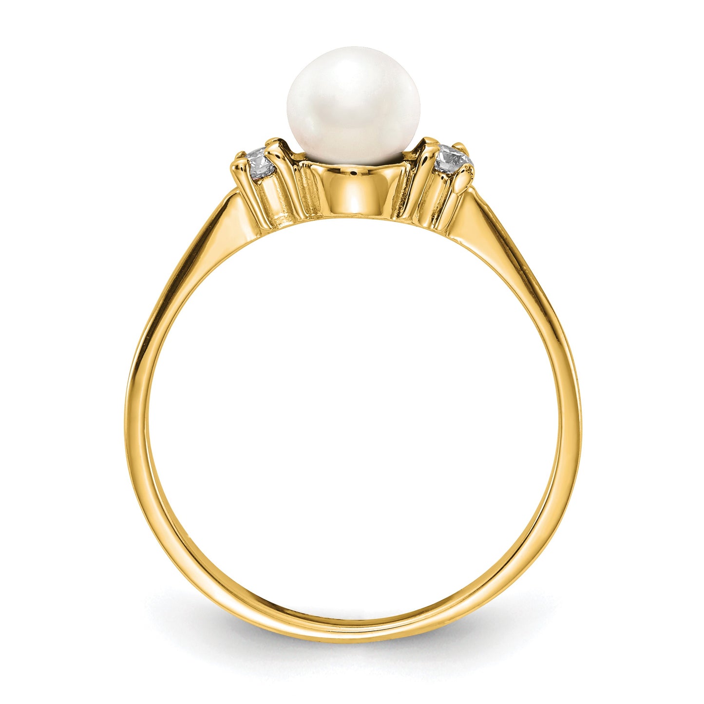 14k 5mm White Freshwater Cultured Pearl and 1/15 carat AA Diamond Ring
