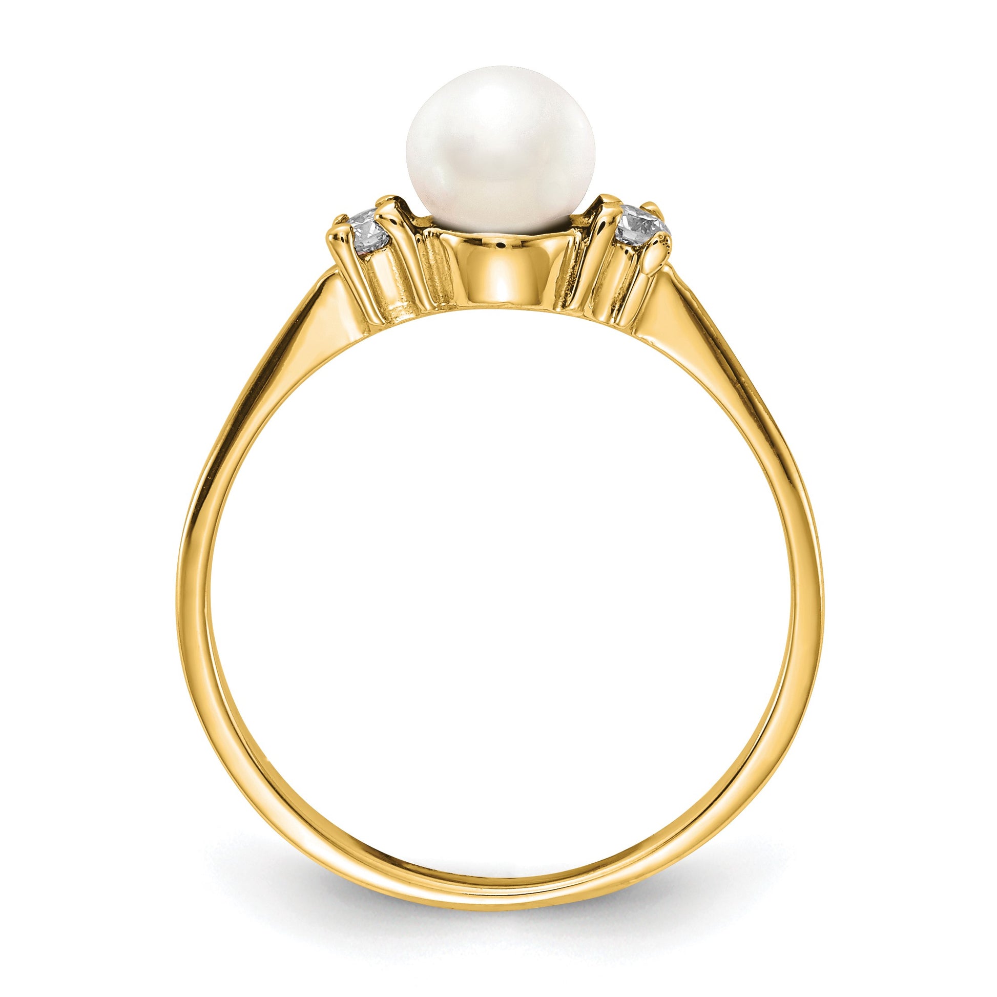 14k 5mm White Freshwater Cultured Pearl and 1/15 carat AA Diamond Ring