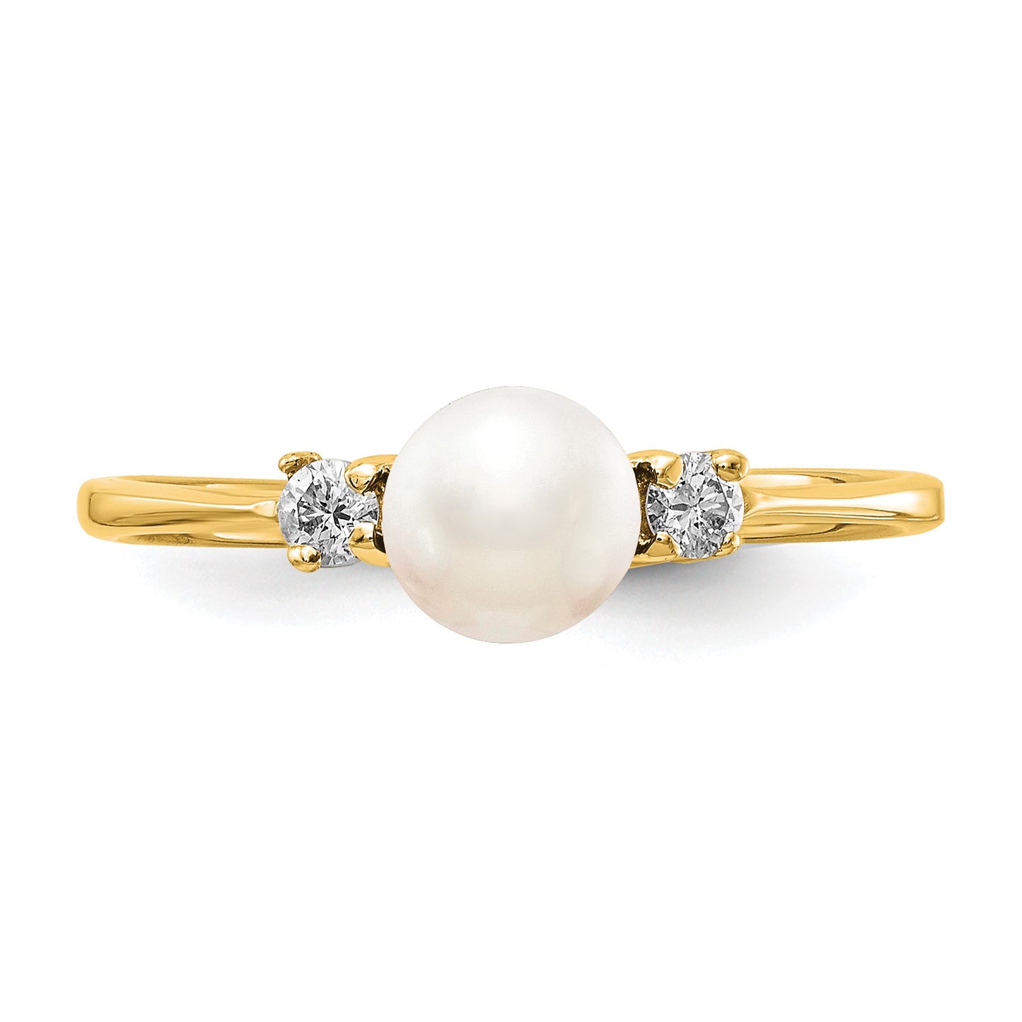 14k 5mm White Freshwater Cultured Pearl and 1/15 carat AA Diamond Ring
