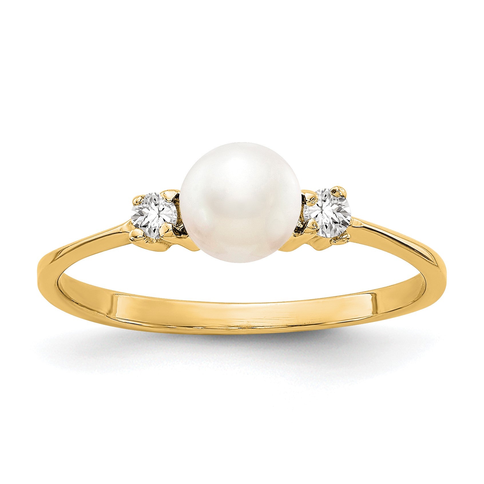 14k 5mm White Freshwater Cultured Pearl and 1/15 carat AA Diamond Ring
