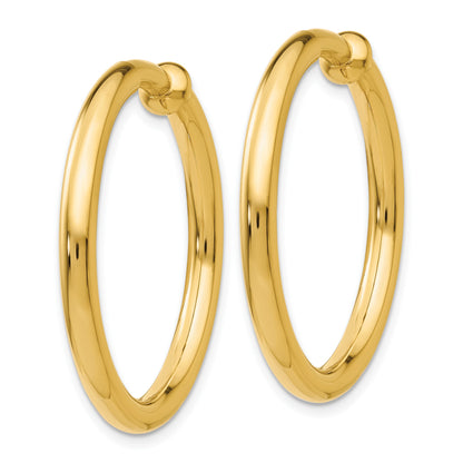 14k 3x25mm Polished Tube Hoop Non-pierced Earrings