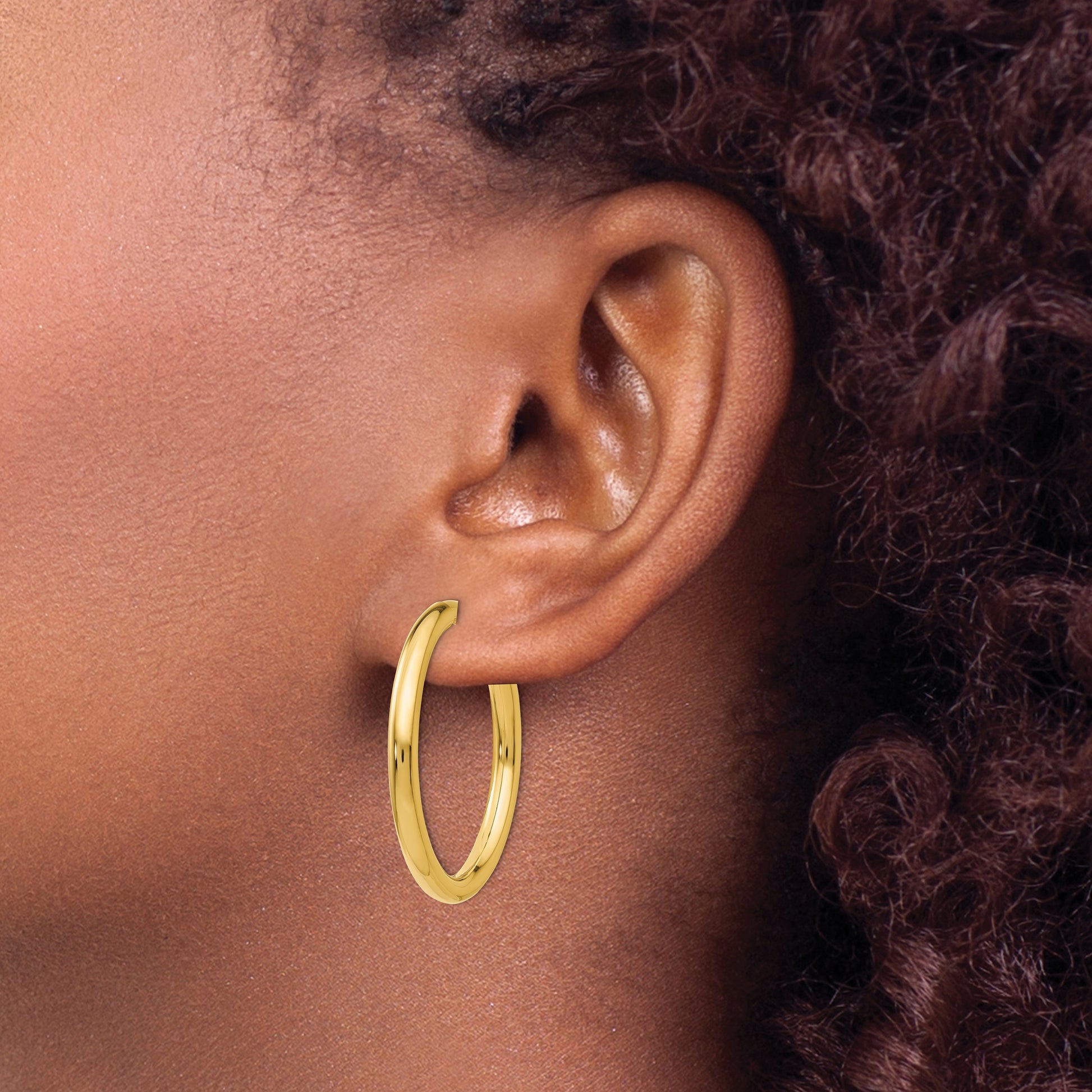 14k 3x25mm Polished Tube Hoop Non-pierced Earrings