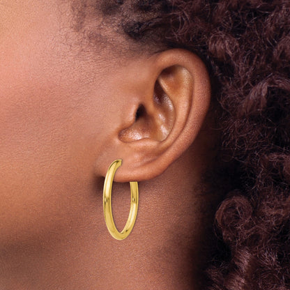14k 3x25mm Polished Tube Hoop Non-pierced Earrings