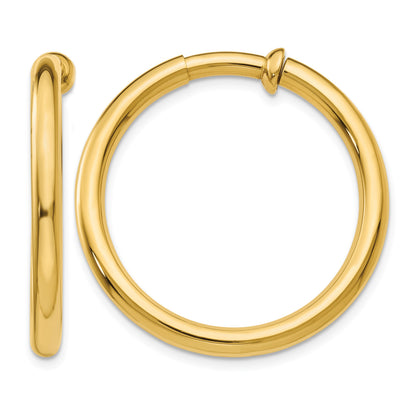 14k 3x25mm Polished Tube Hoop Non-pierced Earrings