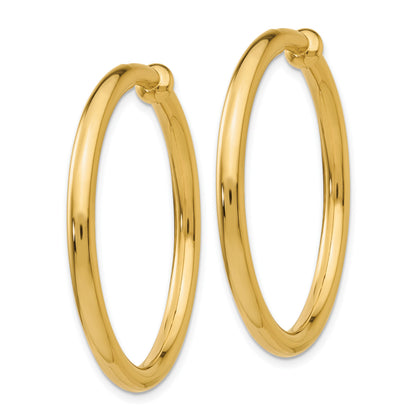 14k 3x30mm Polished Tube Hoop Non-pierced Earrings