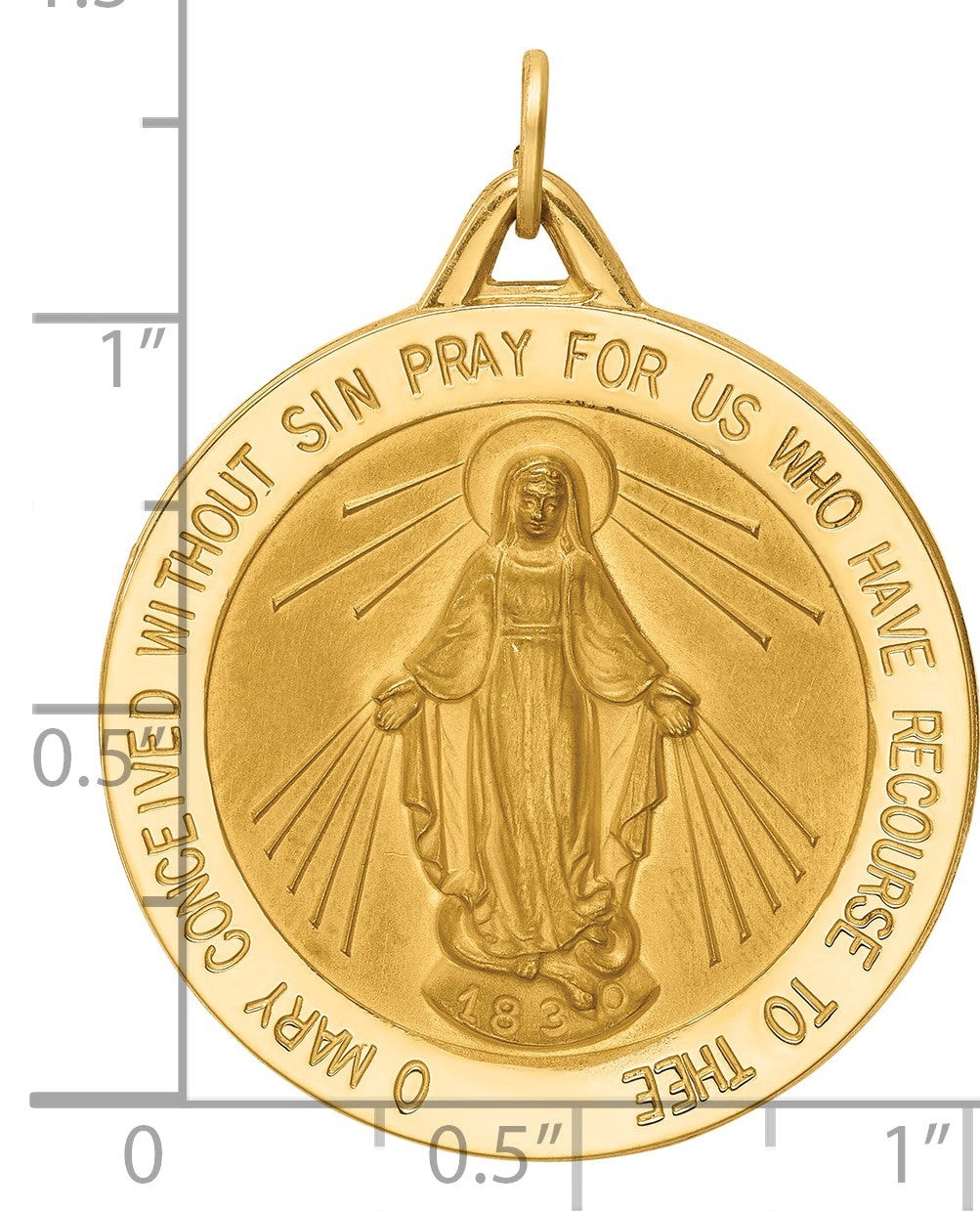 14k Polished and Satin Solid Large Miraculous Medal Round Pendant