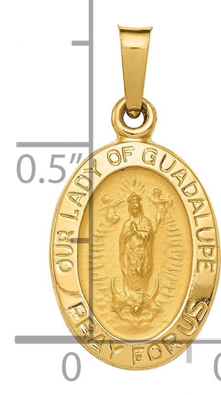 14k Polished and Satin Hollow Our Lady Of Guadalupe Medal Oval Charm