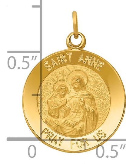 14k Polished and Satin Solid Saint Anne Medal Charm