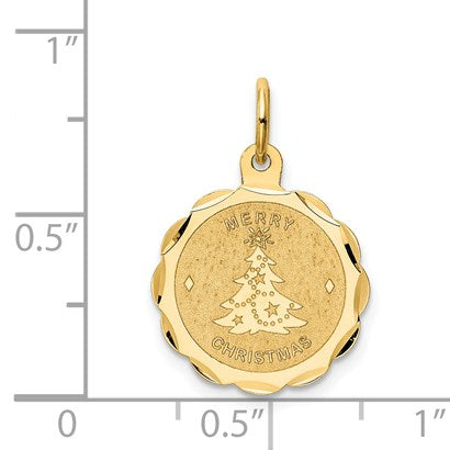 14k MERRY CHRISTMAS with Tree 15mm Engravable Disc Charm