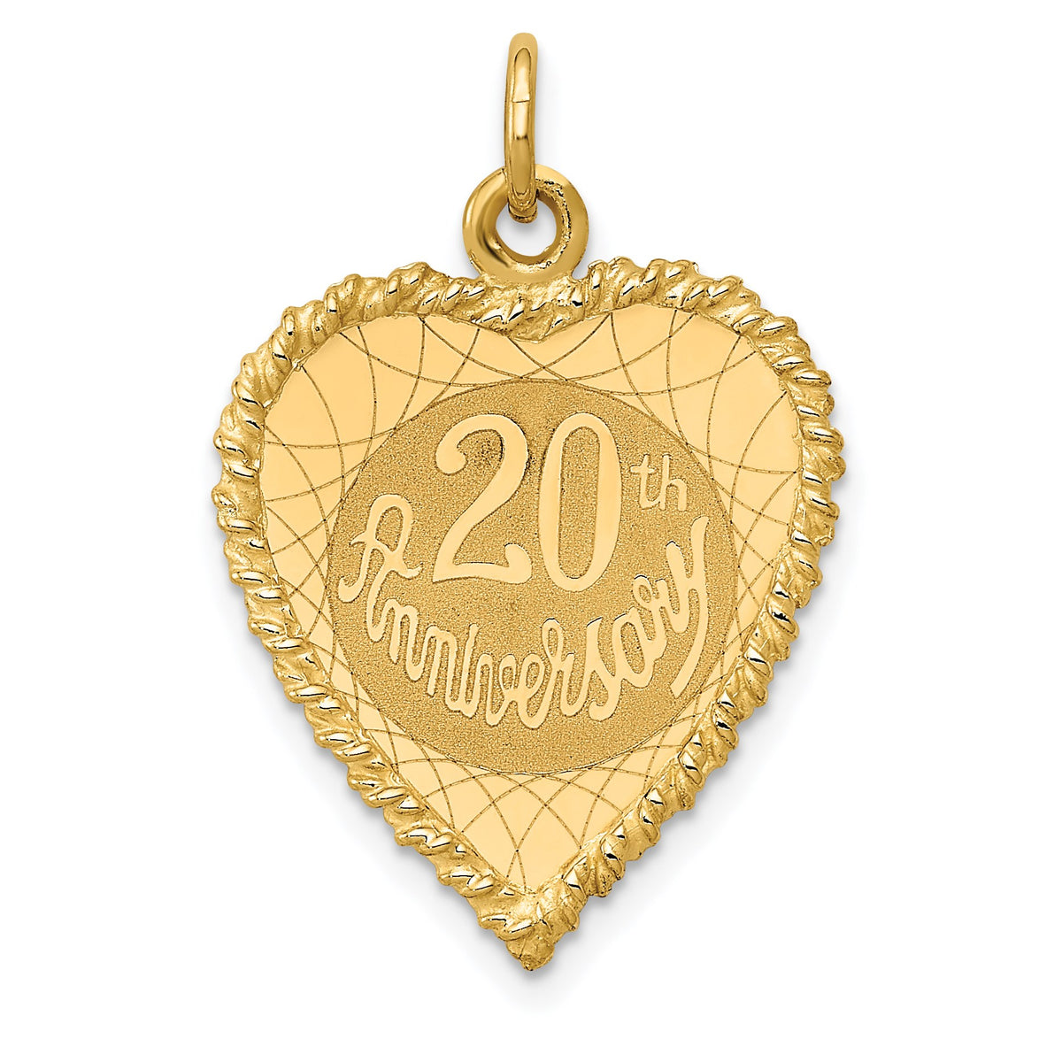 14K 20th ANNIVERSARY 19mm Engravable Rope-Edge Heart Charm