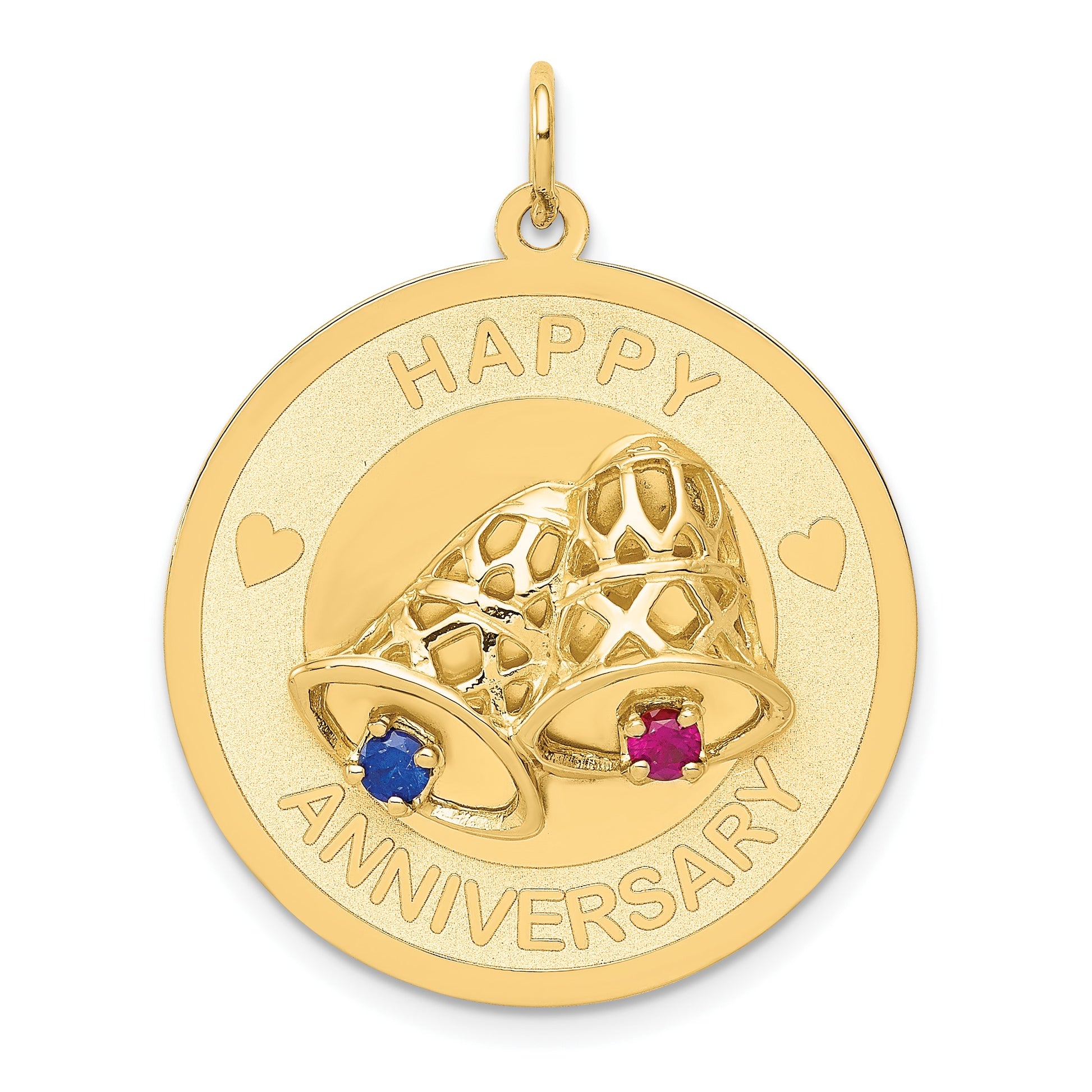 14K HAPPY ANNIVERSARY Blue and Red CZ with Bells 25mm Engravable Disc Charm