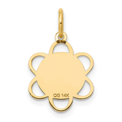 14k Polished and Satin Solid HOLY COMMUNION Scalloped Edge Round Disc Charm