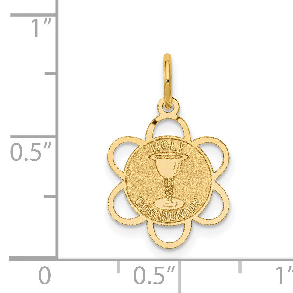 14k Polished and Satin Solid HOLY COMMUNION Scalloped Edge Round Disc Charm
