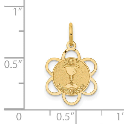 14k Polished and Satin Solid HOLY COMMUNION Scalloped Edge Round Disc Charm