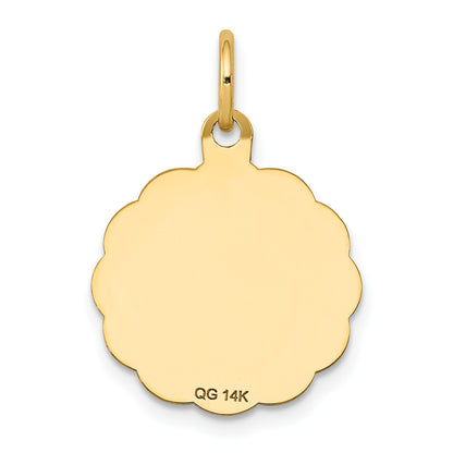 14k Polished and Satin Solid HOLY COMMUNION Scalloped Edge Round Disc Charm