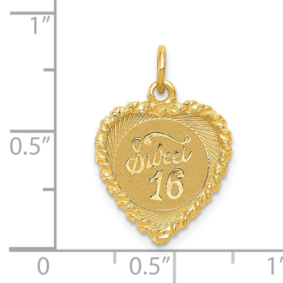 14K SWEET 16 Engravable 15mm Heart Charm