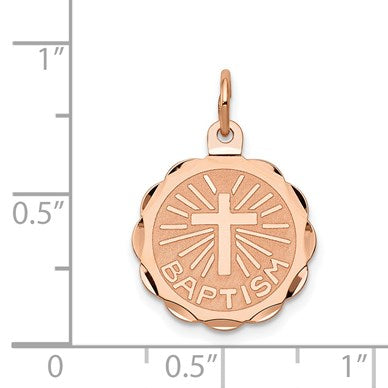 14k Rose Gold BAPTISM with Cross Round Disc Charm