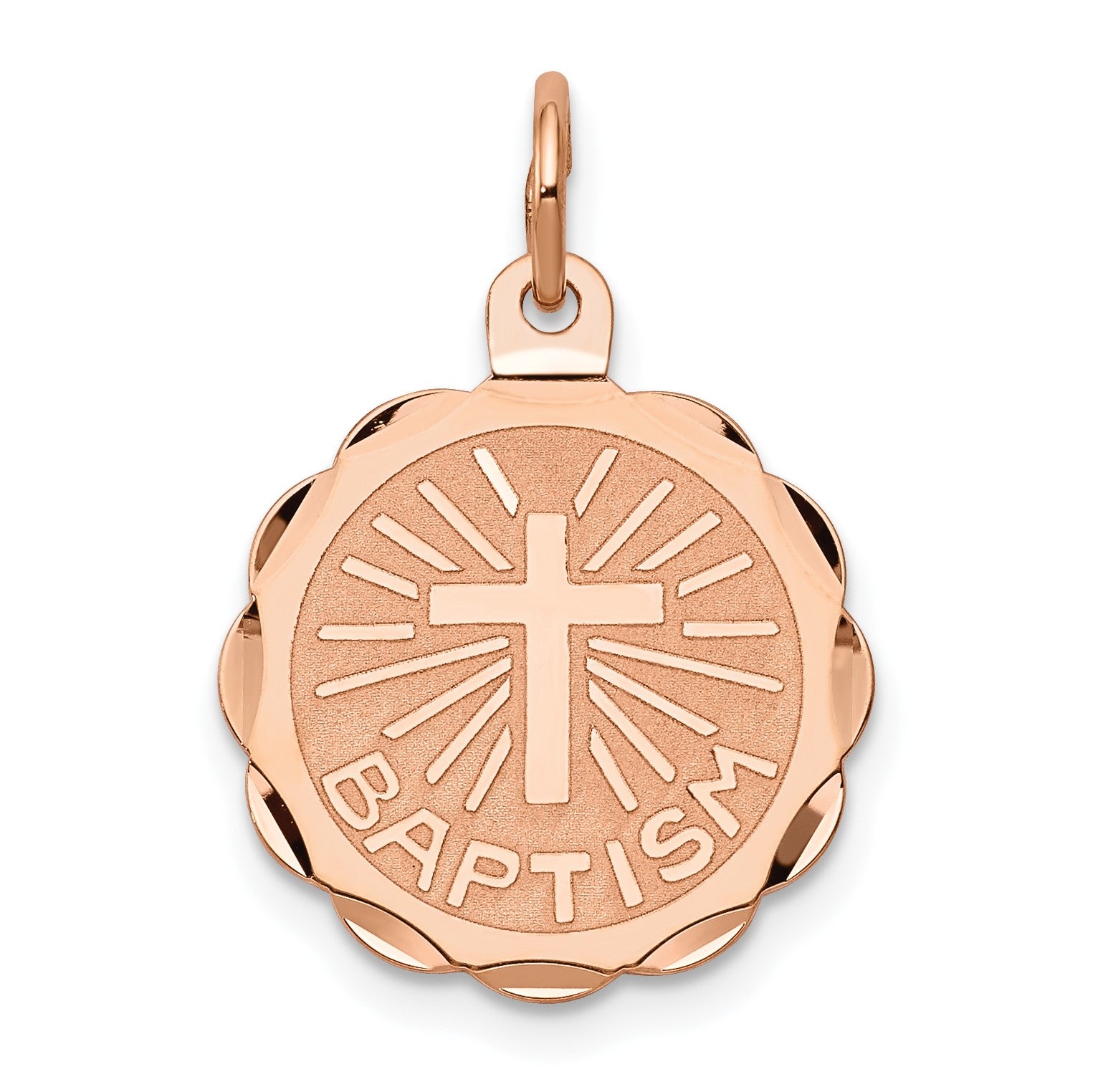 14k Rose Gold BAPTISM with Cross Round Disc Charm