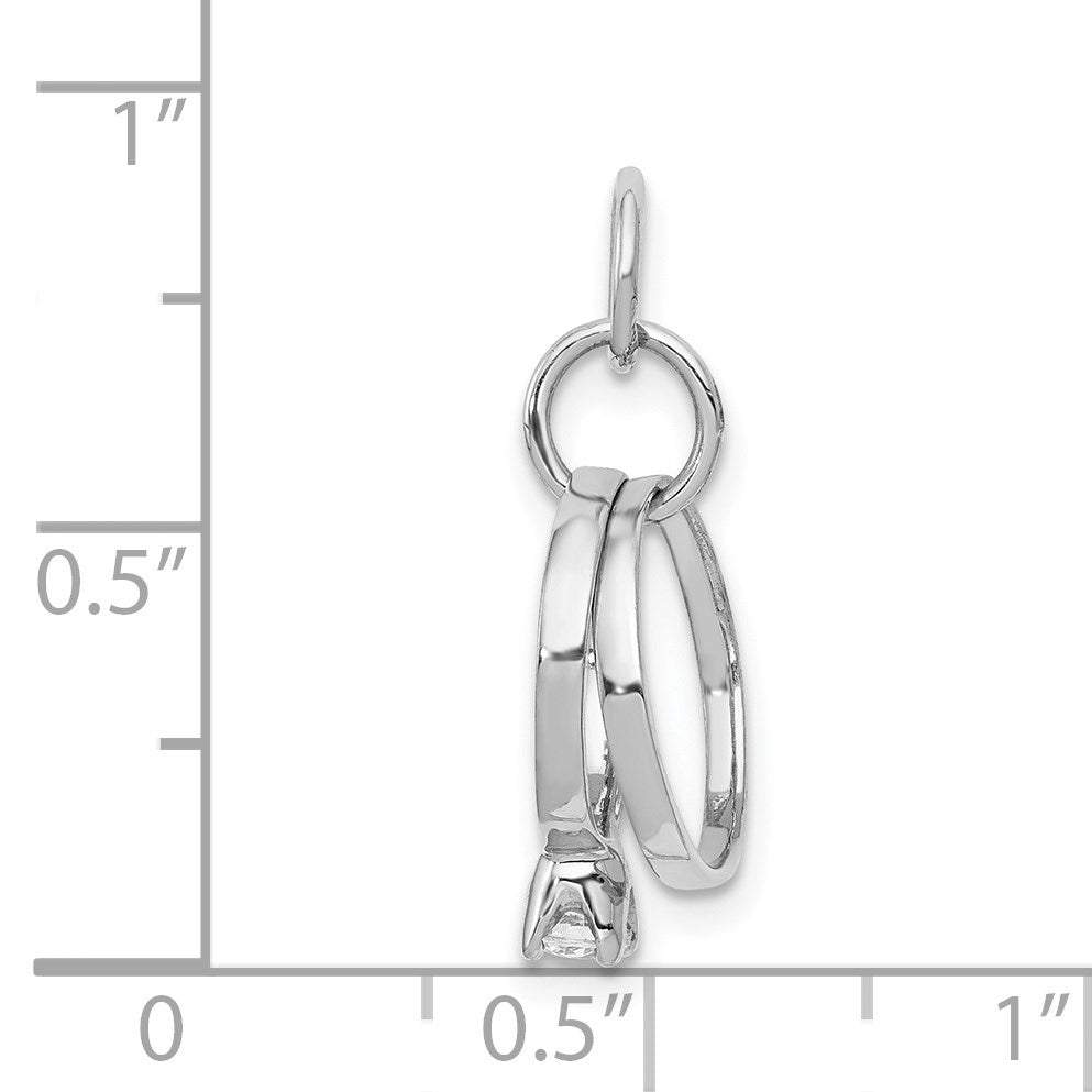 14k White Gold Polished 3-D CZ Wedding Rings Charm