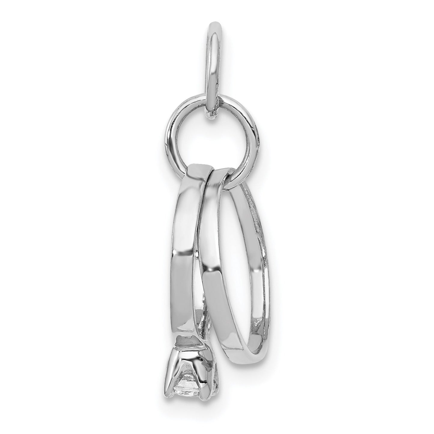 14k White Gold Polished 3-D CZ Wedding Rings Charm