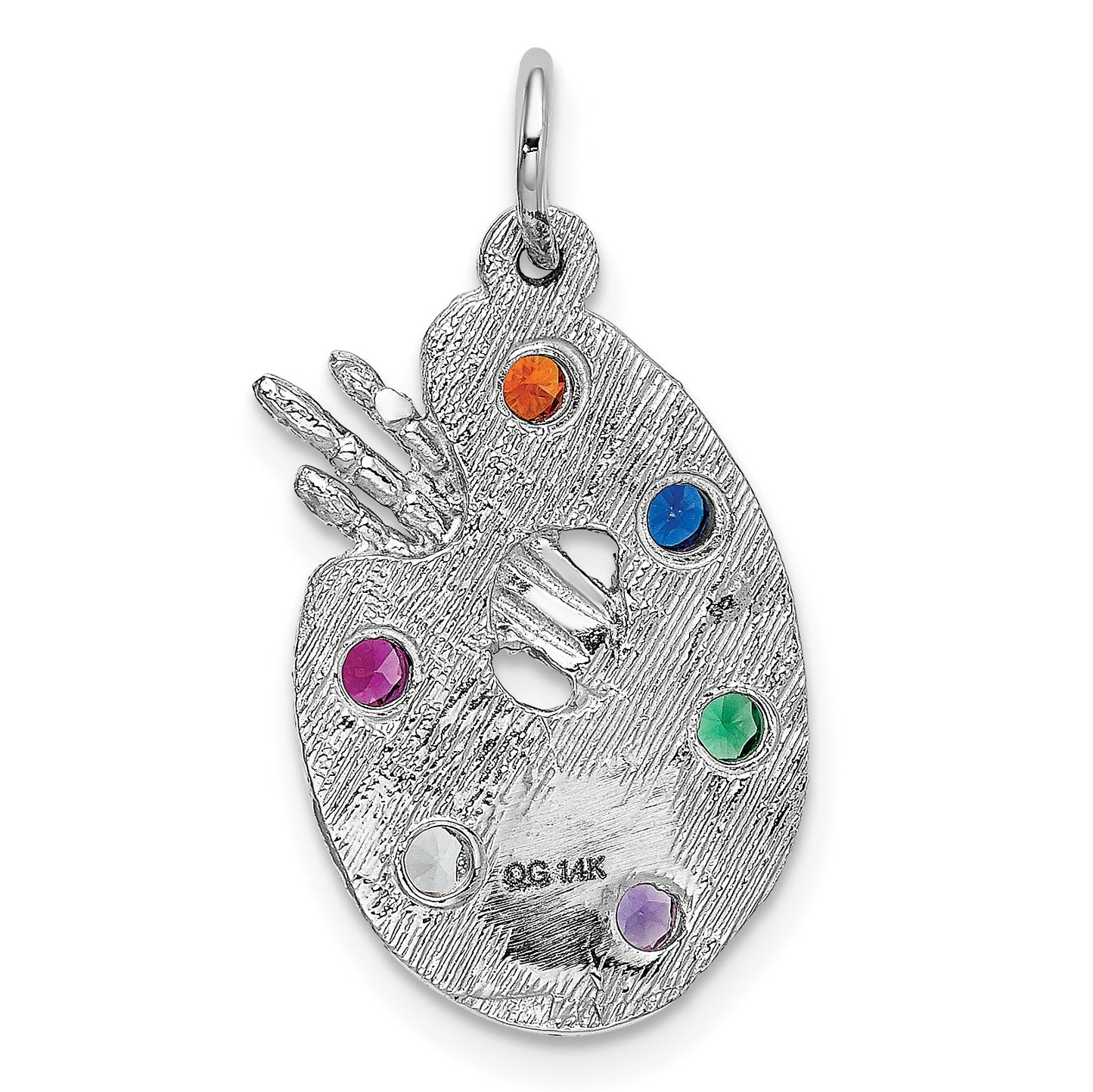 14k White Gold Multi-color CZ Stones Artist Palette Charm