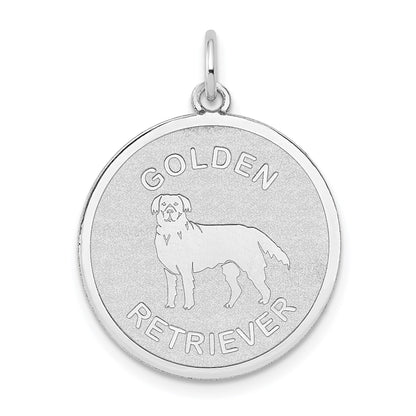 14k White Gold GOLDEN RETRIEVER 20mm Engravable Disc Dog Charm