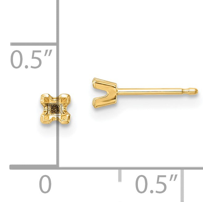 14k 2.75mm Princess Cut Stud Earring Mountings