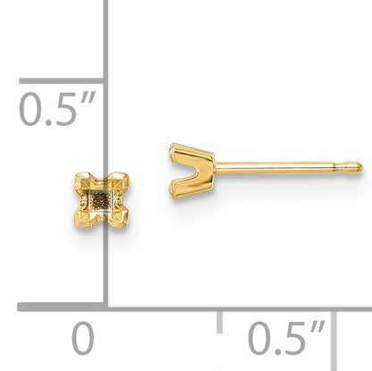 14k 2.75mm Princess Cut Stud Earring Mountings