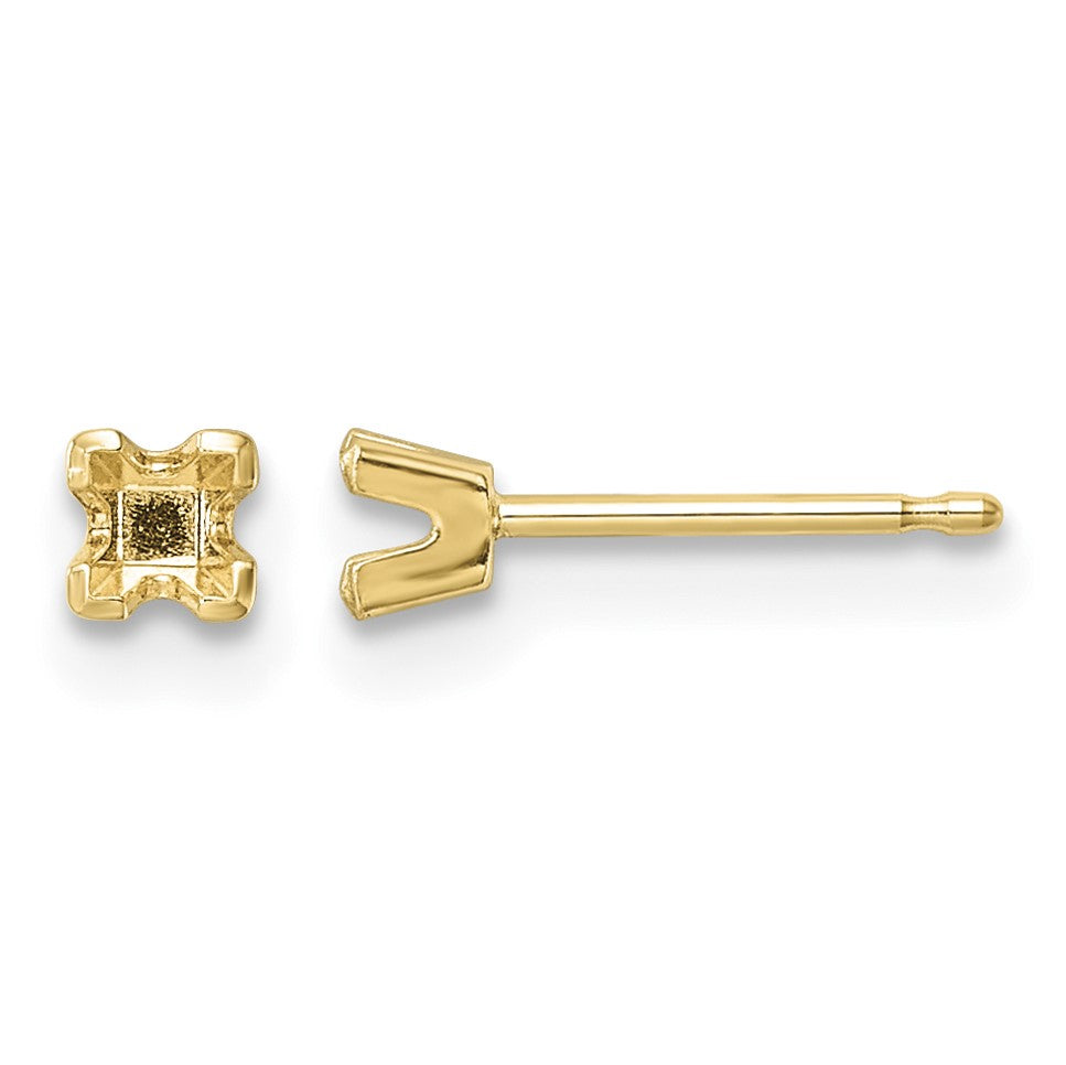 14k 2.75mm Princess Cut Stud Earring Mountings
