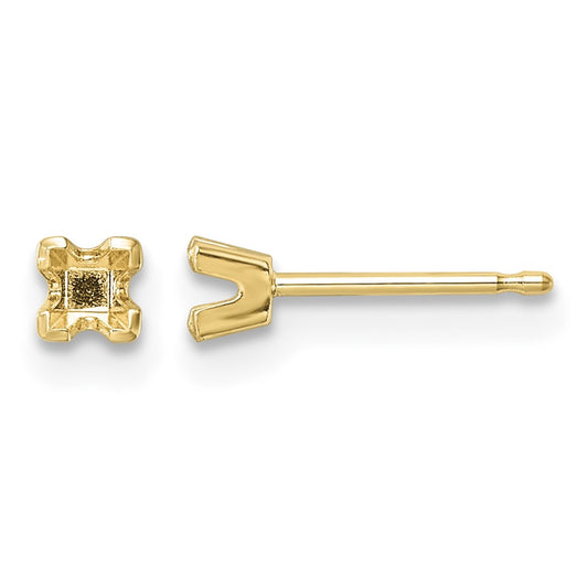 14k 2.75mm Princess Cut Stud Earring Mountings