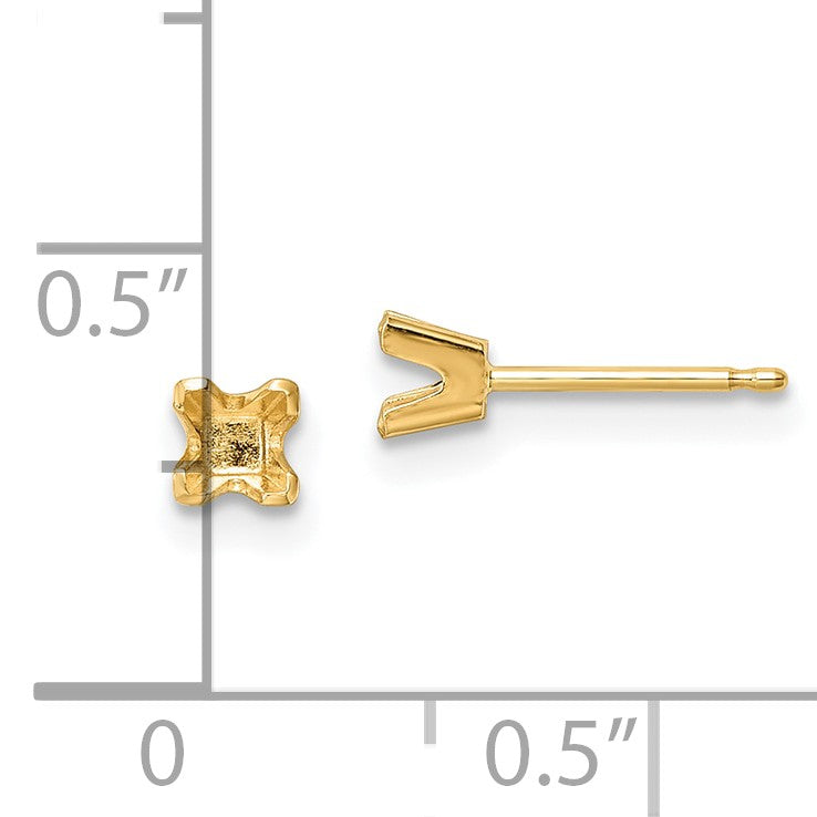 14k 3.25mm Princess-cut Stud Earring Mountings