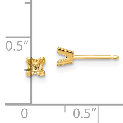 14k 3.25mm Princess-cut Stud Earring Mountings