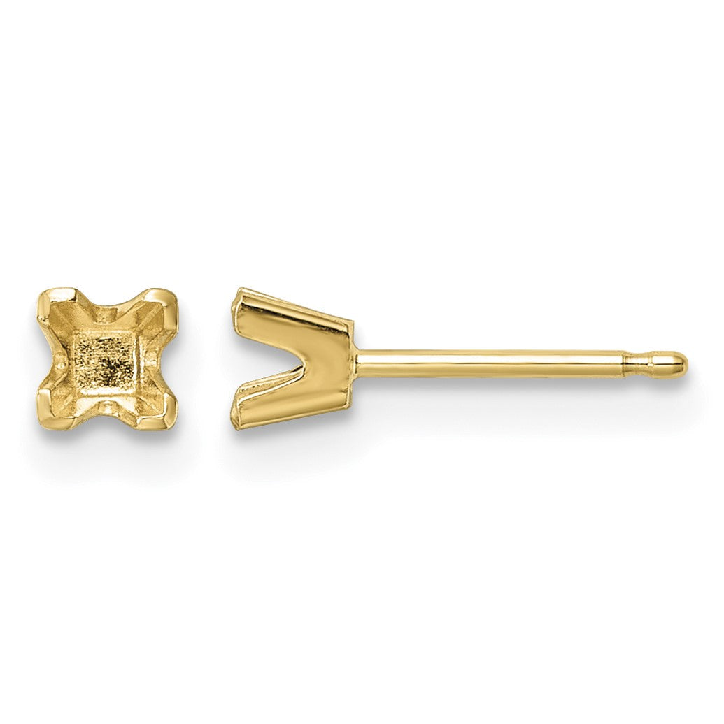 14k 3.25mm Princess-cut Stud Earring Mountings