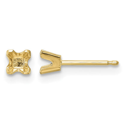 14k 3.25mm Princess-cut Stud Earring Mountings