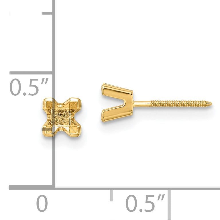 14k 3.5mm Princess-cut Stud Earring Mountings