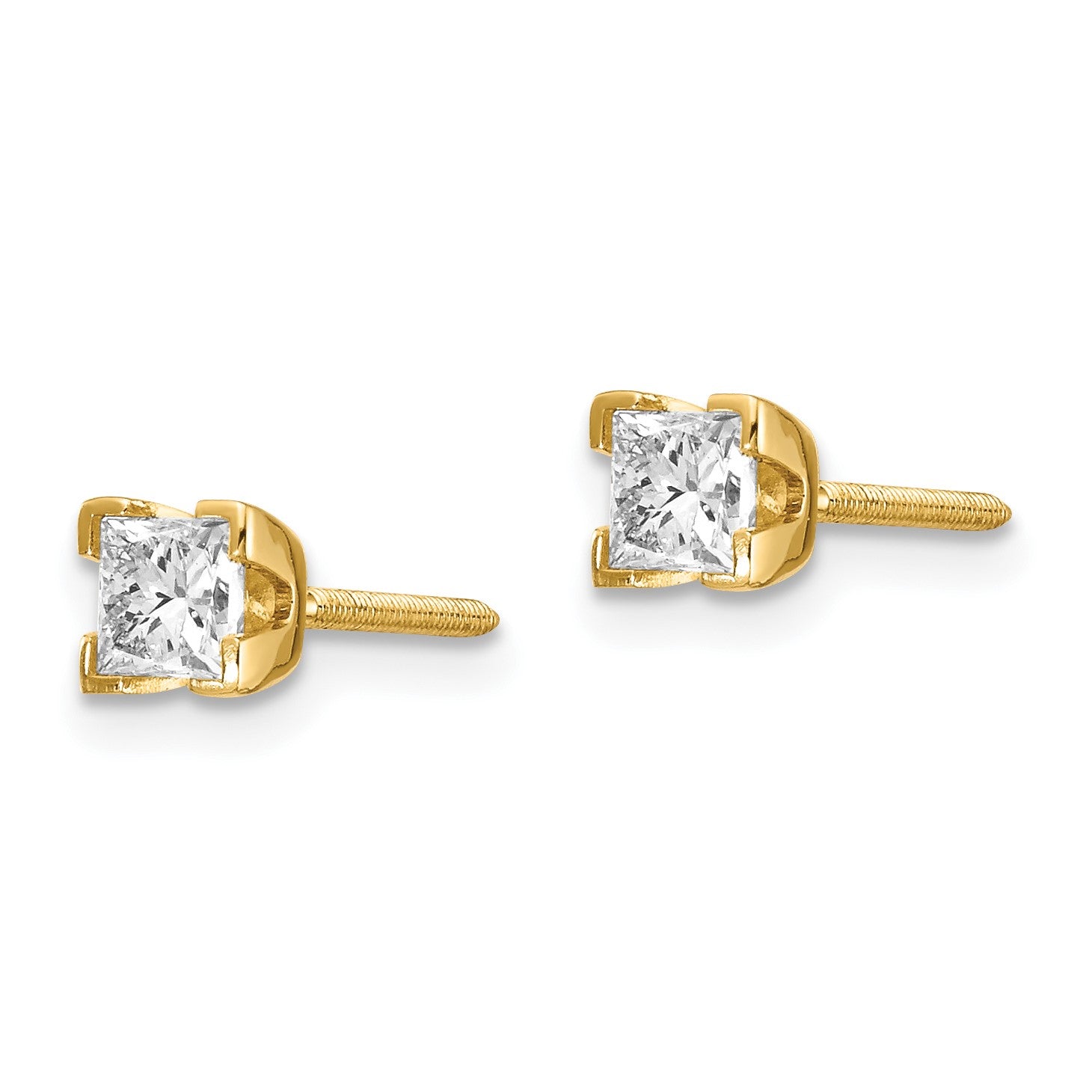 14k AA Quality Complete Princess-cut Diamond Stud Earrings
