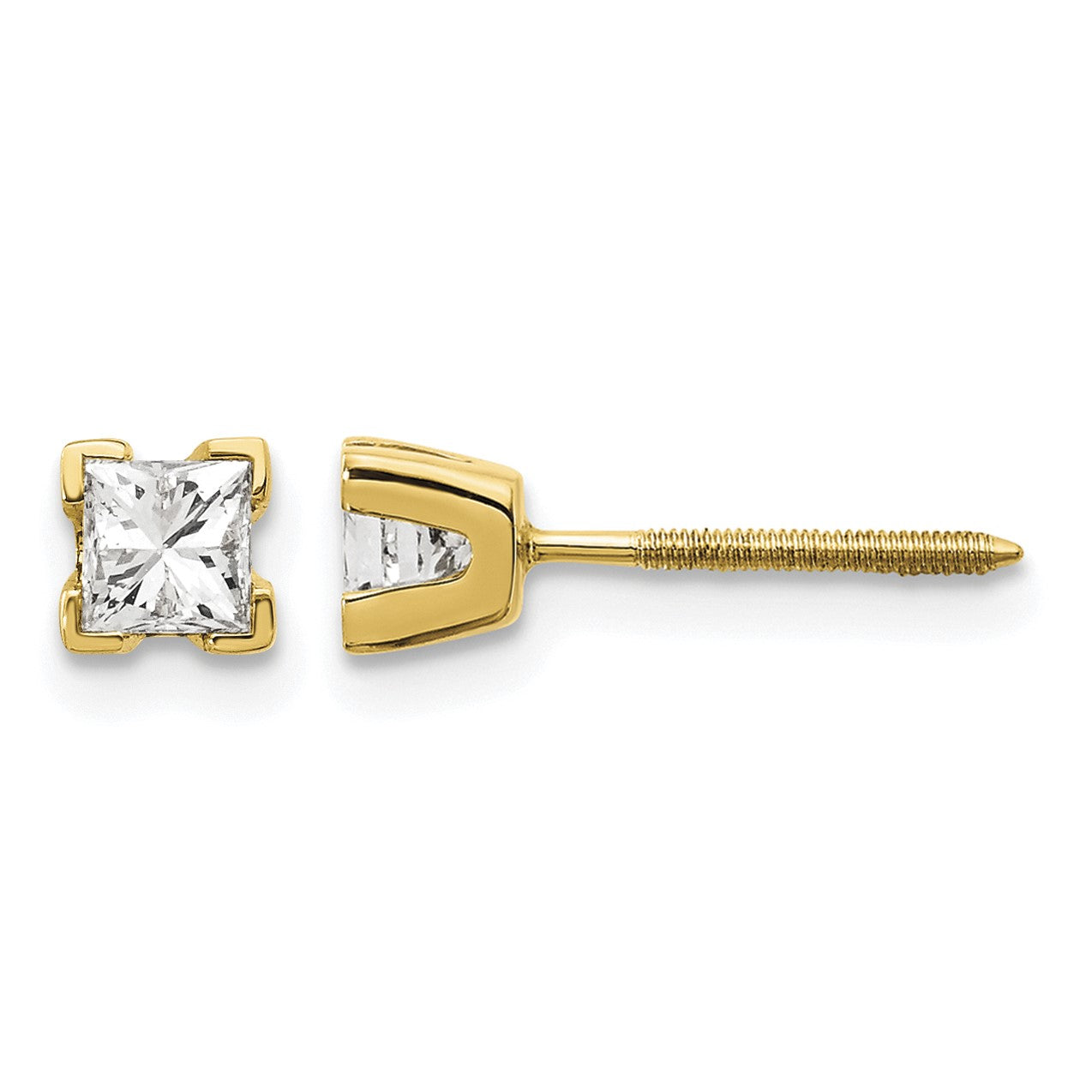 14k AA Quality Complete Princess-cut Diamond Stud Earrings
