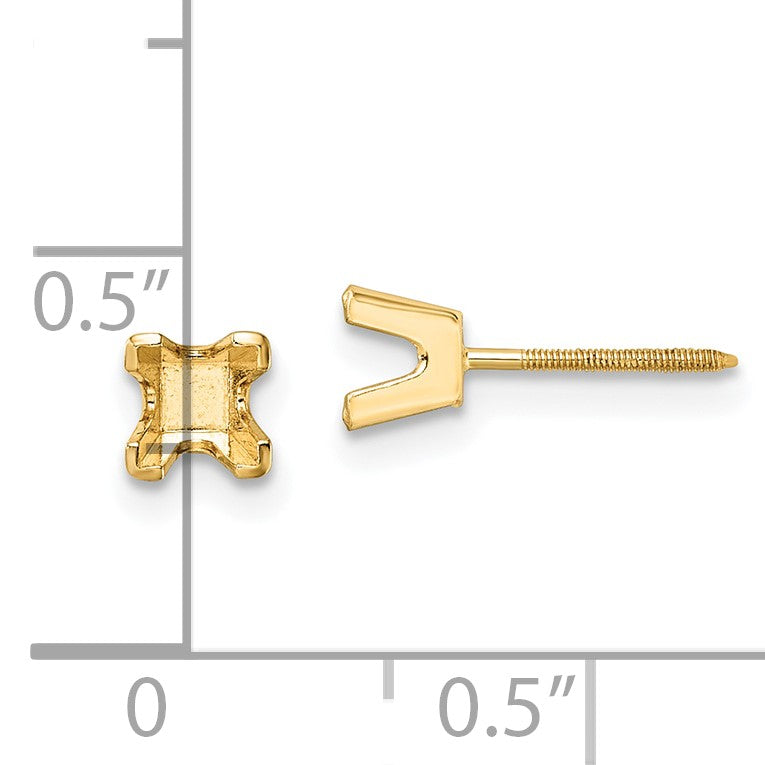 14k 3.75mm Princess-cut Stud Earring Mountings