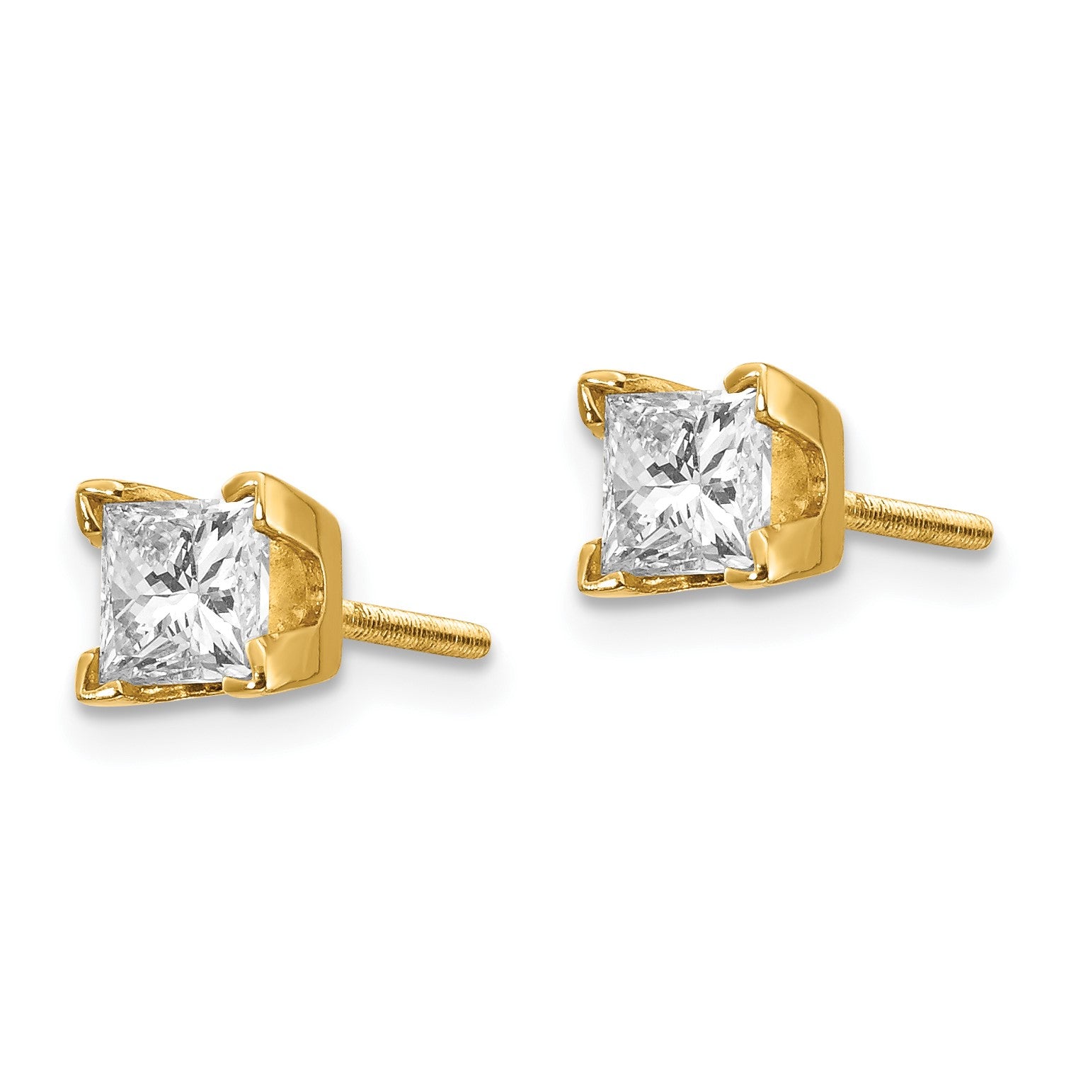 14k AA Quality Complete Princess-cut Diamond Stud Earrings
