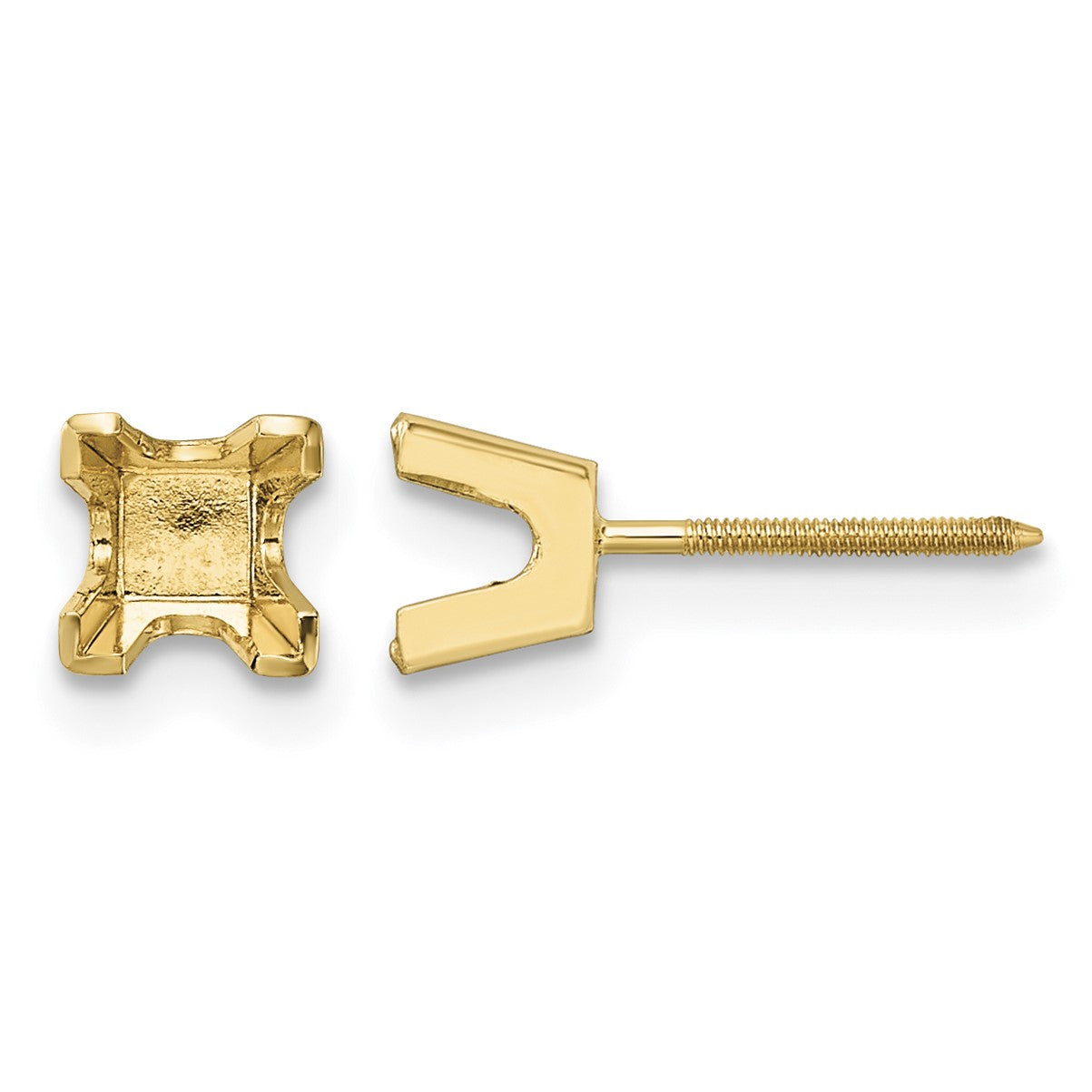 14k 4mm Princess-cut Stud Earring Mountings