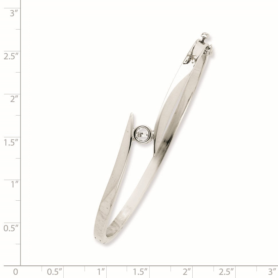 14k White Gold Holds 1/4 carat 4.0mm Round Stone Hinged Oval Bangle Bracelet Mounting