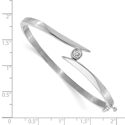 14k White Gold Holds 1/4 carat 4.0mm Round Stone Hinged Oval Bangle Bracelet Mounting