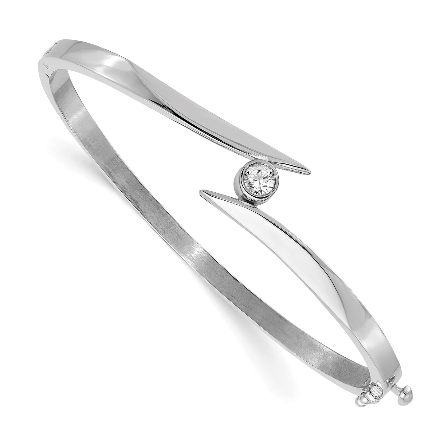 14k White Gold Holds 1/4 carat 4.0mm Round Stone Hinged Oval Bangle Bracelet Mounting