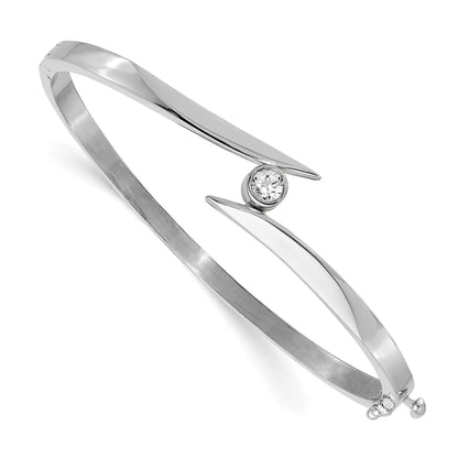 14k White Gold Holds 1/4 carat 4.0mm Round Stone Hinged Oval Bangle Bracelet Mounting